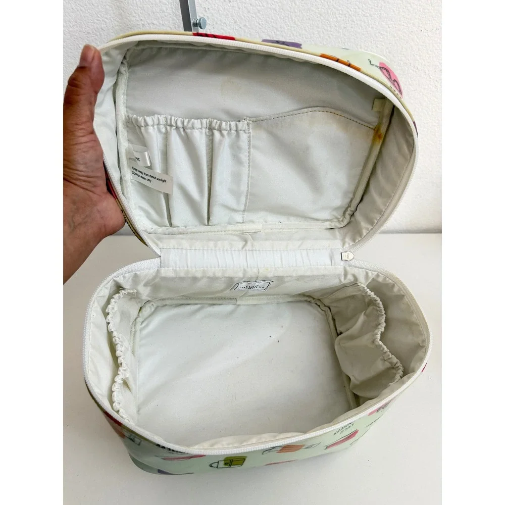 Lulu Guinness London Vanity Case Novelty Fashion Print Makeup Bag Green PVC